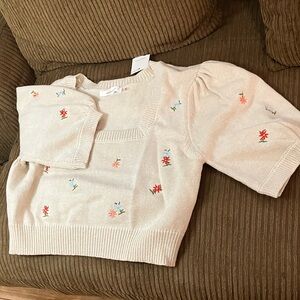 Embroidered Cream Crop Top